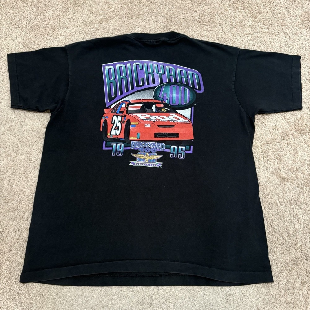Vintage 1995 Budweiser Brickyard 400 NASCAR Beer T-Shirt Men's XL Black